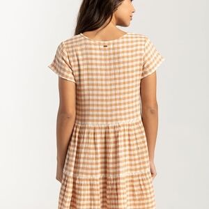 RIP CURL PREMIUM SURF CHECK DRESS LIGHT BROWN Orange Gingham Check Dress S